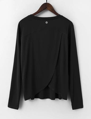 baleaf Women's Long Sleeve Workout Tops Athletic Shirts Split Back Running Gym Quick Dry Sun Protection UPF 50+ Black M - Image 5
