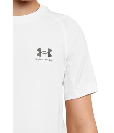 Under Armour Boys HeatGear Armour Short-Sleeve T-Shirt , White (100)/Black , Large - Image 3