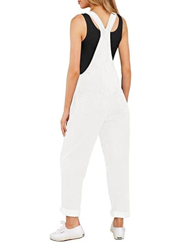 luvamia Women's Casual Adjustable Denim Bib Overalls Jeans Pants Fashion Loose Overall Jumpsuits Brilliant White Size X-Small - Image 2