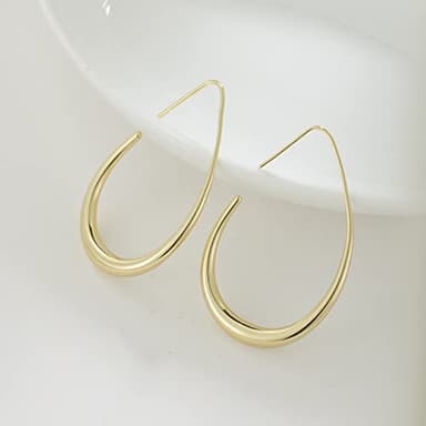 Lightweight Teardrop Hoop Earrings for Women - 14k Gold/White Gold Plated Large Oval Pull Through Hoop Earrings High Polished Statement Jewelry Gift for Women - Image 3