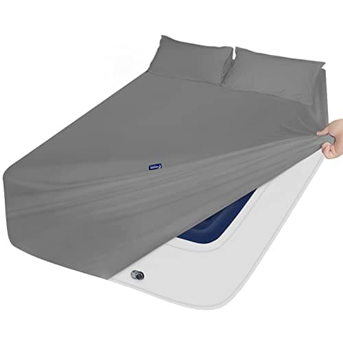 Extra Deep Pocket Queen Sheet Sets for Air Mattress - Deep Pocket Sheets Queen Size Sets - Sheets with Pocket on Side - Easily Fits Extra Deep 16 in to 24 in Pillow Top Air Mattress (Grey) - Image 1