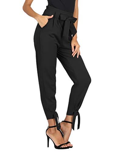 GRACE KARIN Womens Casual Pencil Pants with Pockets High Waisted Bow-Knot Cropped Paper Bag Pants for Work Black M - Image 1