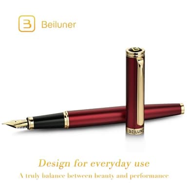 BEILUNER Red Fountain Pen,Stunning Luxury Pens with 24K Gold Finish, Gorgeous 24K Gilded Nib(Medium), Fancy Pen Gift for Men&Women -Ink Converter-Elegant,Professional,Office,Nice Pen for Writing - Image 2