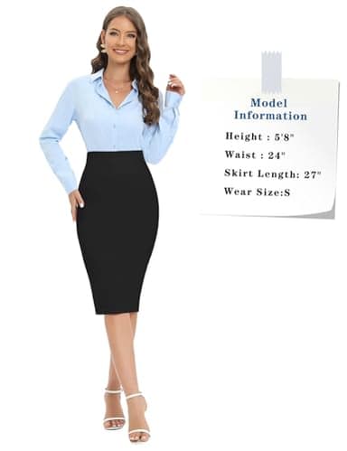 Tapata Women's Office Work Pencil Skirt Stretch High Waist Below Knee Bodycon for Business Casual, Black, Medium - Image 5