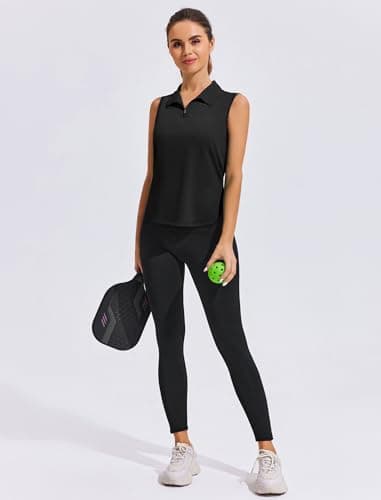 PINSPARK Polo Shirt for Womens Quick Dry Sleeveless Sports Top Quarter Zip Golf Tennis Shirts UPF 50+ Plus Size, Black XX-Large - Image 5