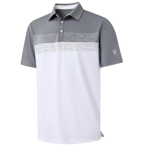 M MAELREG Golf Polo Shirts for Men Regular Fit Short Sleeve Lightweight Chest Print Business Casual Collared Shirt A- White - Image 1