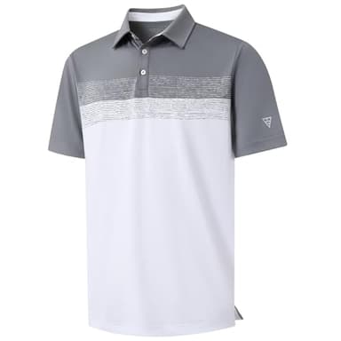 M MAELREG Golf Polo Shirts for Men Regular Fit Short Sleeve Lightweight Chest Print Business Casual Collared Shirt A- White - Image 1