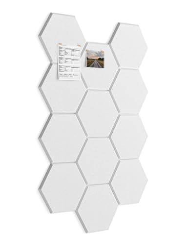 Large Bulletin Board 12" x 10", 12 Pack White Cork Boards for Walls, Self-Adhesive Hexagon Felt Pushpins Wall Tiles, Display for Messages, DIY Notice, Photo Decorations, Classroom, Office, Bedroom - Image 1