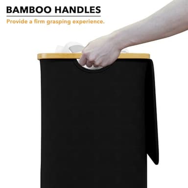 SpaceAid Laundry Hamper with Lid, 110L Large Tall Clothes Basket Bin with Bamboo Handles, Collapsible Laundry Hamper for Bedroom, Bathroom, Dorm, Laundry Room - Black - Image 6