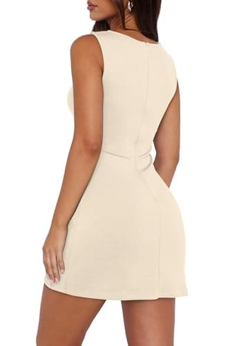 WIHOLL Easter Dresses for Women Sleeveless Boat Neck Mini Dress Spring Summer Party Club Bodycon Wedding Guest Dresses Birthday Going Out Formal Cocktail Outfits 2025 Light Apricot S - Image 5