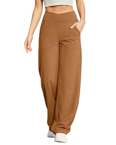G4Free Lounge Pants for Women Yoga Dress Pants Stretchy Business Office Trousers Tummy Control Wide Leg Leggings(Coca Mocha,M,29") - Image 1