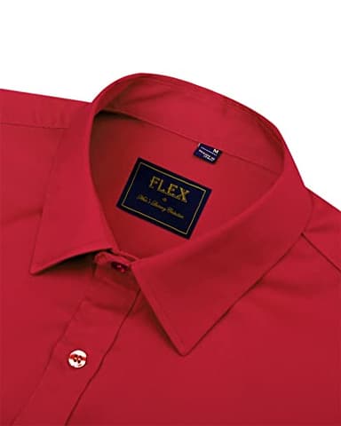 J.VER Men's Dress Shirts Solid Long Sleeve Stretch Wrinkle-Free Formal Shirt Business Casual Button Down Shirts Bright Red Small - Image 3