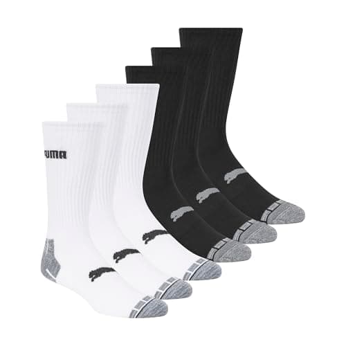 PUMA mens 6 Pack Crew running socks, White/Black/Grey, 13-15 US - Image 1
