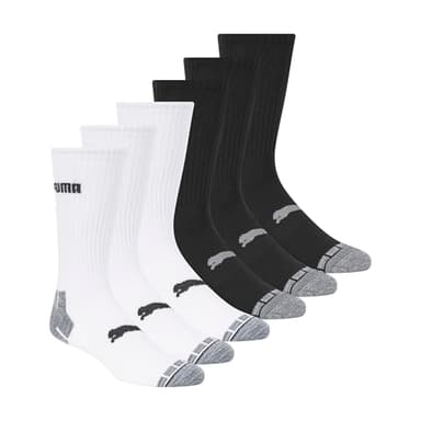 PUMA mens 6 Pack Crew running socks, White/Black/Grey, 13-15 US - Image 1