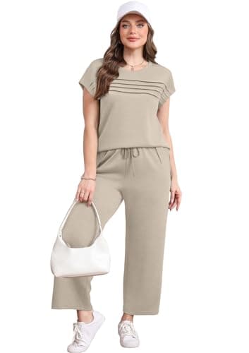 WIHOLL Summer Vacation Outfits for Women 2025 Resort Wear Matching Sets Women Clothing 2 Piece Holiday Beach Travel Airport Outfit Teacher Lounge Sets Athleisure Beige M - Image 3