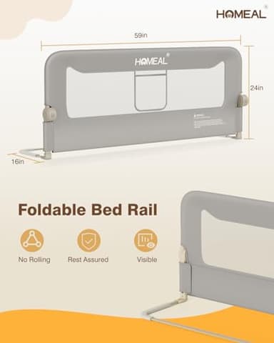 HOMEAL Bed Rail for Toddlers - 59"x24" Foldable Toddler Bed Rails for King, Queen, Twin, Full, Double Bed - Breathable Guard Rail for Toddlers with U-Shape Base, Grey, 1 Pack - Image 6