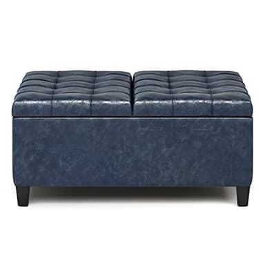 SIMPLIHOME Harrison 36 inch Wide Transitional Square Coffee Table Storage Ottoman in Denim Blue Vegan Faux Leather, Assembled, For the Living Room and Bedroom - Image 5