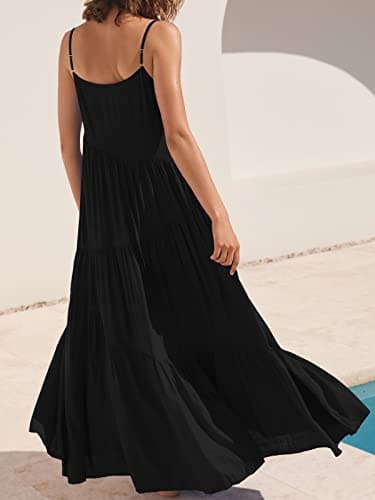 ANRABESS Women Summer Casual Loose Sleeveless Sundress Spaghetti Strap Flowy Boho Linen Beach Vacation Maxi Long Dress Black Large - Image 4