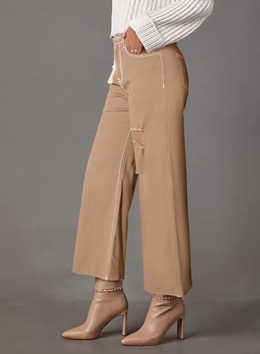 Dokotoo Women's Pants Jeans for Women High Waisted Straight Leg High Waist Stretch Palazzo Pants Fall 2025 Clothing Trendy Casual Trousers Summer Stretch Denim with Pockets - Image 2
