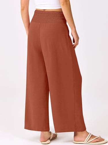 ANRABESS Womens Pants Wide Leg High Waisted Palazzo Pants Summer Flowy Beach Lounge Casual Trousers with Pockets Brick Small - Image 3