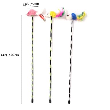 IUHKBH 3 PCS Cat Wands with Mice Long Cat Teaser Wands for Cats Kittens Having Fun Exerciser Playing - Image 2