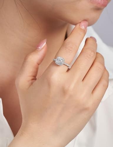 IMOLOVE Moissanite Halo Engagement Rings for Women Halo Rings for Women Wedding Promise Ring 1.4CT D Color VVS1 Clarity Round Cut Moissanite Ring in Sterling Silver plated with 18K White Gold-70 - Image 5