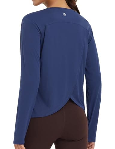 baleaf Women's Long Sleeve Workout Tops Athletic Shirts Split Back Running Gym Quick Dry Sun Protection UPF 50+ Navy Blue M - Image 1