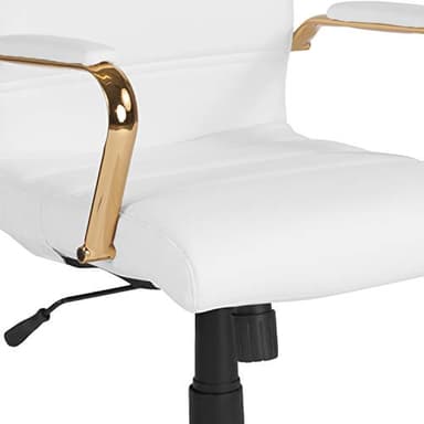 Flash Furniture Whitney Mid-Back Swivel LeatherSoft Desk Chair with Padded Seat and Armrests, Adjustable Height Padded Office Chair, White/Gold - Image 14