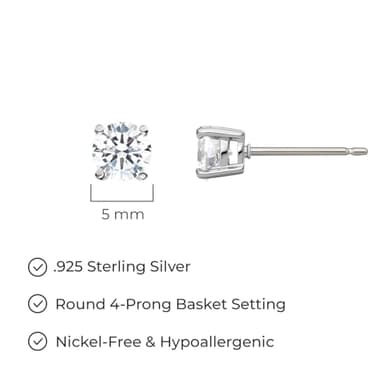 Amazon Essentials Platinum Plated Sterling Silver Round Cut Cubic Zirconia Stud Earrings (5mm) - Image 4
