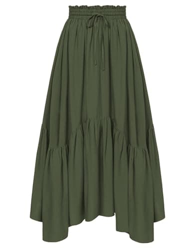 Maxi Skirts for Women Renaissance High Waist Skirt Asymmetrical Skirt with Pockets Army Green XL - Image 1