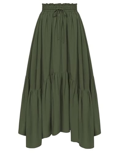 Maxi Skirts for Women Renaissance High Waist Skirt Asymmetrical Skirt with Pockets Army Green XL - Image 1