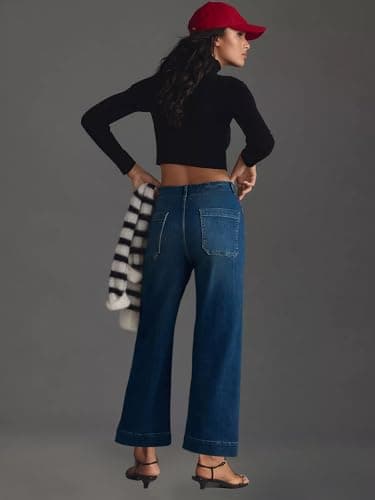 KUNMI Women's Wide Leg High Waisted Stretchy Straight Leg Jeans Baggy Loose Trendy Ankle Denim Pants - Image 4