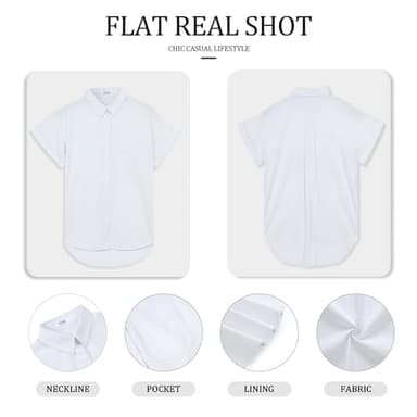 Womens Short Sleeve Casual Button Down Shirts Summer Soft Fashion Cotton Blouses Tops with Pocket White - Image 4