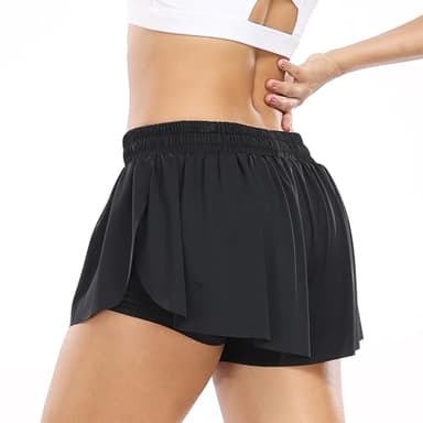 Wsirmet Flowy Shorts for Women Butterfly Shorts 2 in 1 Athletic Workout Gym Biker Running Shorts with Pockets Black L - Image 6