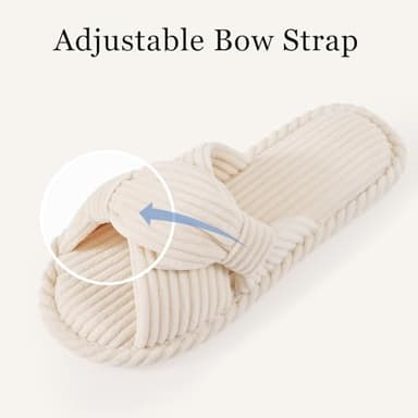 Evshine Fall House Slippers for Women Corduroy Cross Bow Indoor Slippers Open Toe Slip On Bedroom Shoes with Memory Foam, Beige 270 (Size 8-8.5) - Image 3