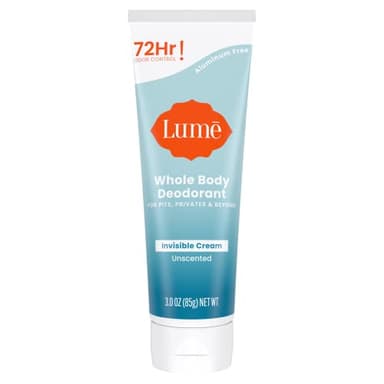 Lume Whole Body Deodorant - Invisible Cream Tube - 72 Hour Odor Control - Aluminum Free, Baking Soda Free, Skin Safe - 3.0 ounce (Unscented) - Image 1