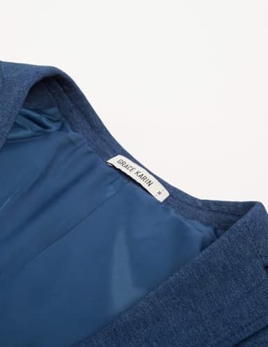 Men's Long Sleeve Knit Denim Sport Coat Blazer Premium Office Casual Business Stretch Suit Dress Jacket Denim Blue L - Image 6