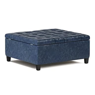 SIMPLIHOME Harrison 36 inch Wide Transitional Square Coffee Table Storage Ottoman in Denim Blue Vegan Faux Leather, Assembled, For the Living Room and Bedroom - Image 4