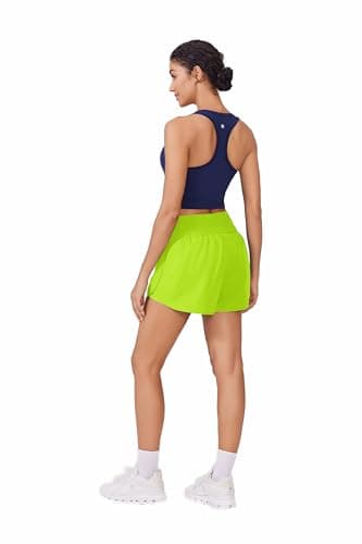 PINSPARK Womens Athletic Running Shorts Workout Gym High Waisted Dolphin Shorts Quick Dry Yoga Active Short with Zip Pocket Neon Green M - Image 2