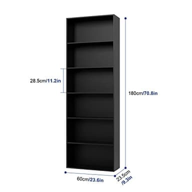 FOTOSOK 6-Tier Open Bookcase and Bookshelf, Freestanding Display Storage Shelves Tall Bookcase for Bedroom, Living Room and Office, Black - Image 3