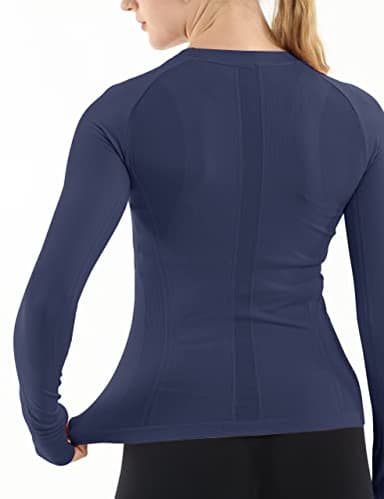 MathCat Seamless Workout Shirts for Women Long Sleeve Yoga Tops Sports Running Shirt Breathable Athletic Top Slim Fit Navy - Image 2