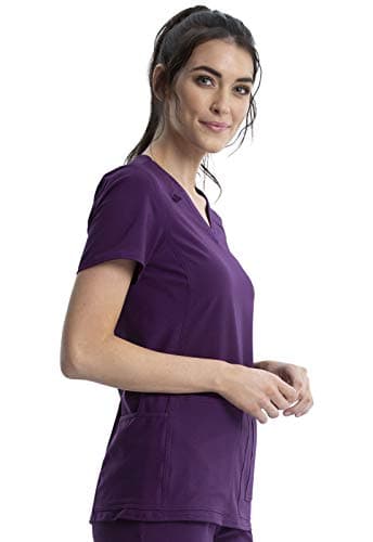 Cherokee Women's Medical Scrub Top Iflex V-Neck Knit Panel Top Plus Size CK605, 2XL, Eggplant - Image 5