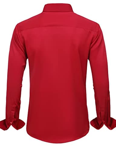 J.VER Men's Dress Shirts Solid Long Sleeve Stretch Wrinkle-Free Formal Shirt Business Casual Button Down Shirts Bright Red Small - Image 2