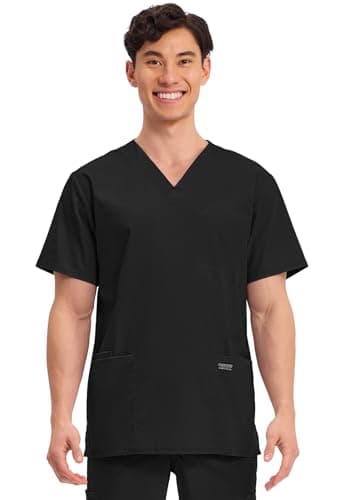 Cherokee Men's V-Neck Top Traditional fit with 4 Pockets, Ultra Soft, Durable, Fade Resistant, 2-Way Stretch Fabric - WW695, M, Black - Image 1