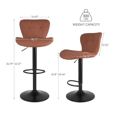 Nalupatio Modern Bar Stools Set of 2, Faux Leather Upholstered Swivel Bar Stools, Adjustable Counter Height Bar Chairs with Back for Kitchen Island, Rust - Image 2