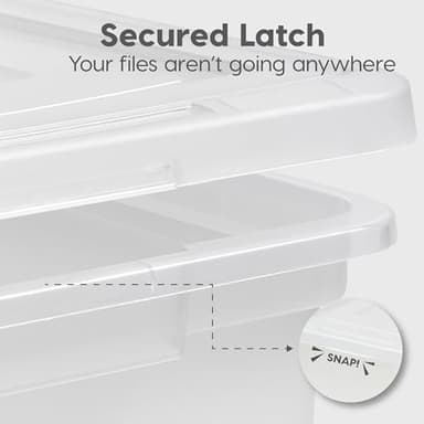 IRIS USA File Box, Plastic File Organizer with Lids for Letter/Legal File, Portable Document Box For Moving, Storage Bin with Durable and Secure Lid, Stackable Nestable BPA-Free, Clear 35 Qt. 4 Pack - Image 6
