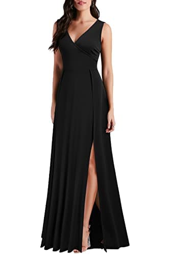 MUSHARE Women's V Neck Sleeveless Split Formal Dress Cocktail Party Prom Long Dresses Black - Image 3