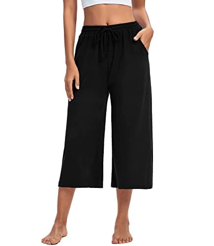 ASIMOON Capris for Women Casual Sweat Pants Loose Pajamas Drawstring Shorts Wide Leg Capri Pants with Pockets Summer - Image 1