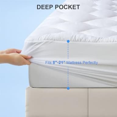 KAYFIA Queen Mattress Pad, Quilted &Breathable Mattress Topper Queen Size with 3D+7D Snow Down Alternative Fill, Cooling Pillow Top Mattress Cover Protector Stretches up 8-21" Deep Pocket -White - Image 4
