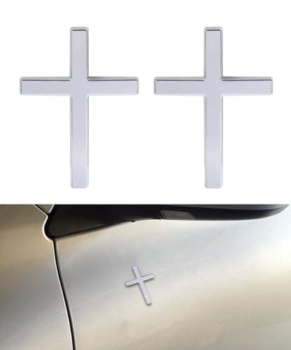 SCUARI 2PCS 3D Cross Stickers,Car Accessories Decals for Vehicles,Self Adhesive Cross Metal Car Emblem,2.5"×1.8" Cross Jesus Automotive Decal,Suitable for Trunk Tailgate Side Decoration (Silver) - Image 1